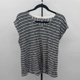 Talbots Women's Size LP Black Stripe Short Sleeve Shirt