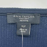 Ann Taylor Women's Size XLP Navy Textured Short Sleeve Shirt