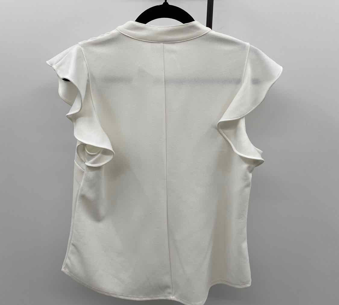 New York & Co. Women's Size M White Solid Short Sleeve Shirt