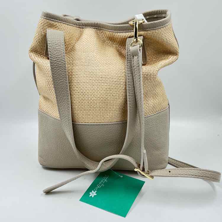 VALENTINA FIORE Leather & Woven Straw Shoulder Tote w/Optional Crossbody Strap