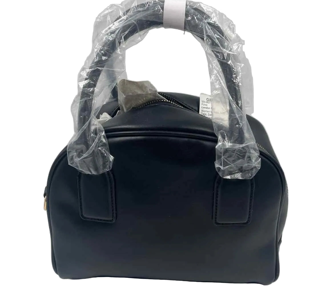 NWT NEW LONDON FOG Black Vegan Leather Handled Satchel Bag Purse