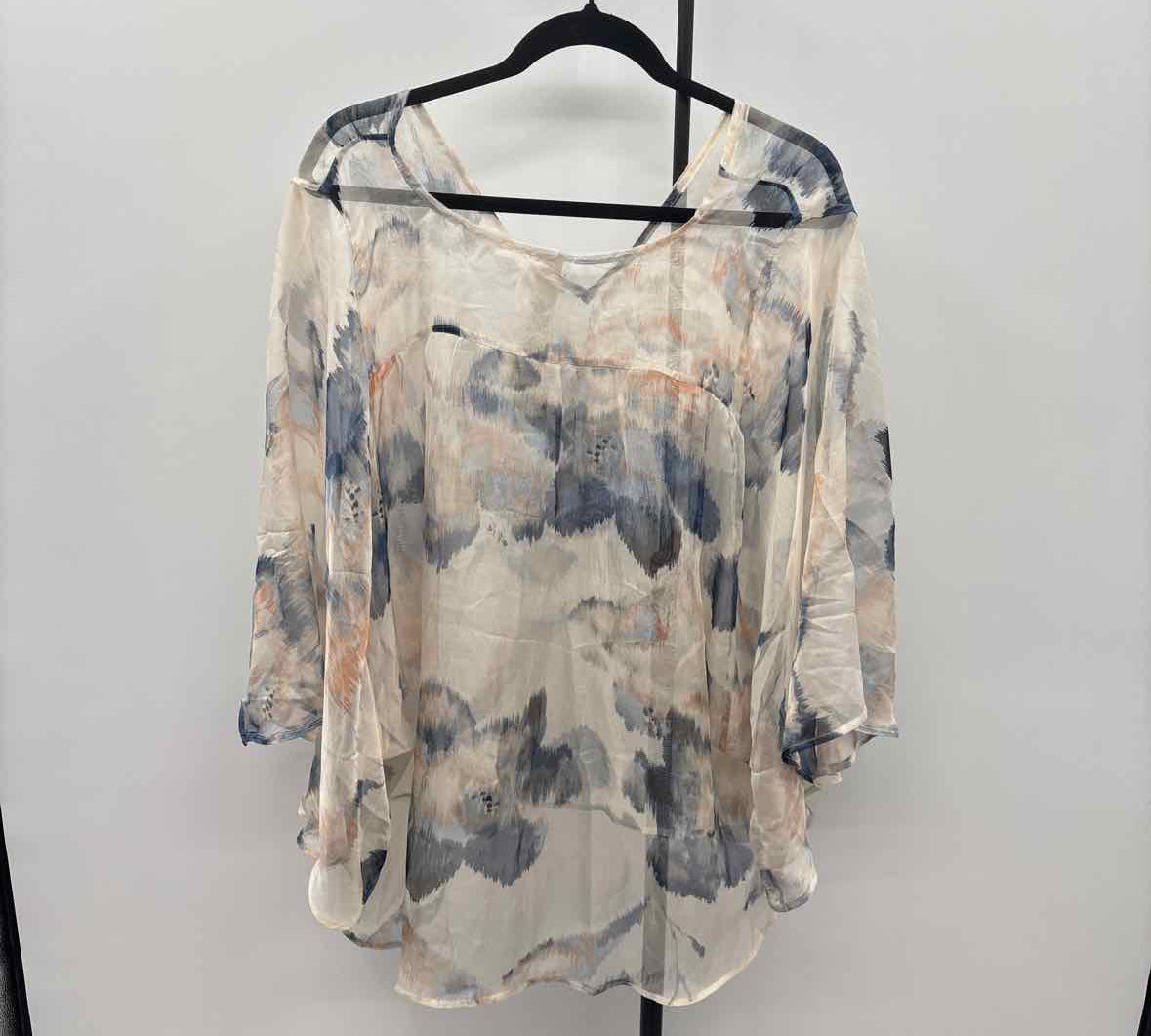 Chico's Women's Size S/M Beige Abstract Short Sleeve Shirt