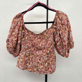 sim & sam Women's Size XL maroon Floral Short Sleeve Shirt