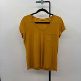 Garnet Hill Women's Size S Mustard Yellow Solid Short Sleeve Shirt