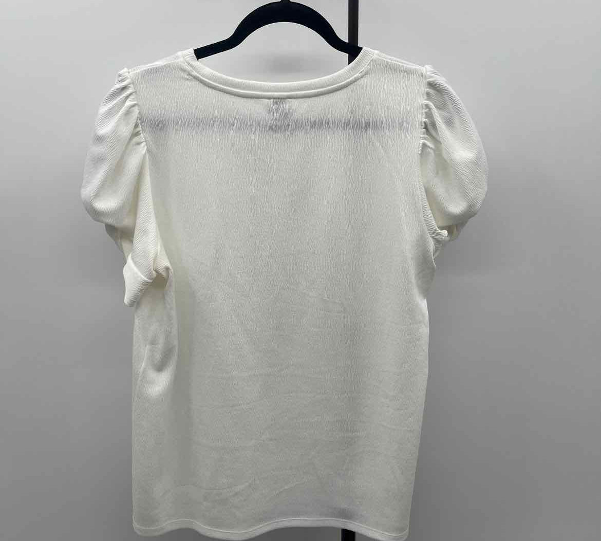 Anne Klein Women's Size L White Textured Short Sleeve Shirt