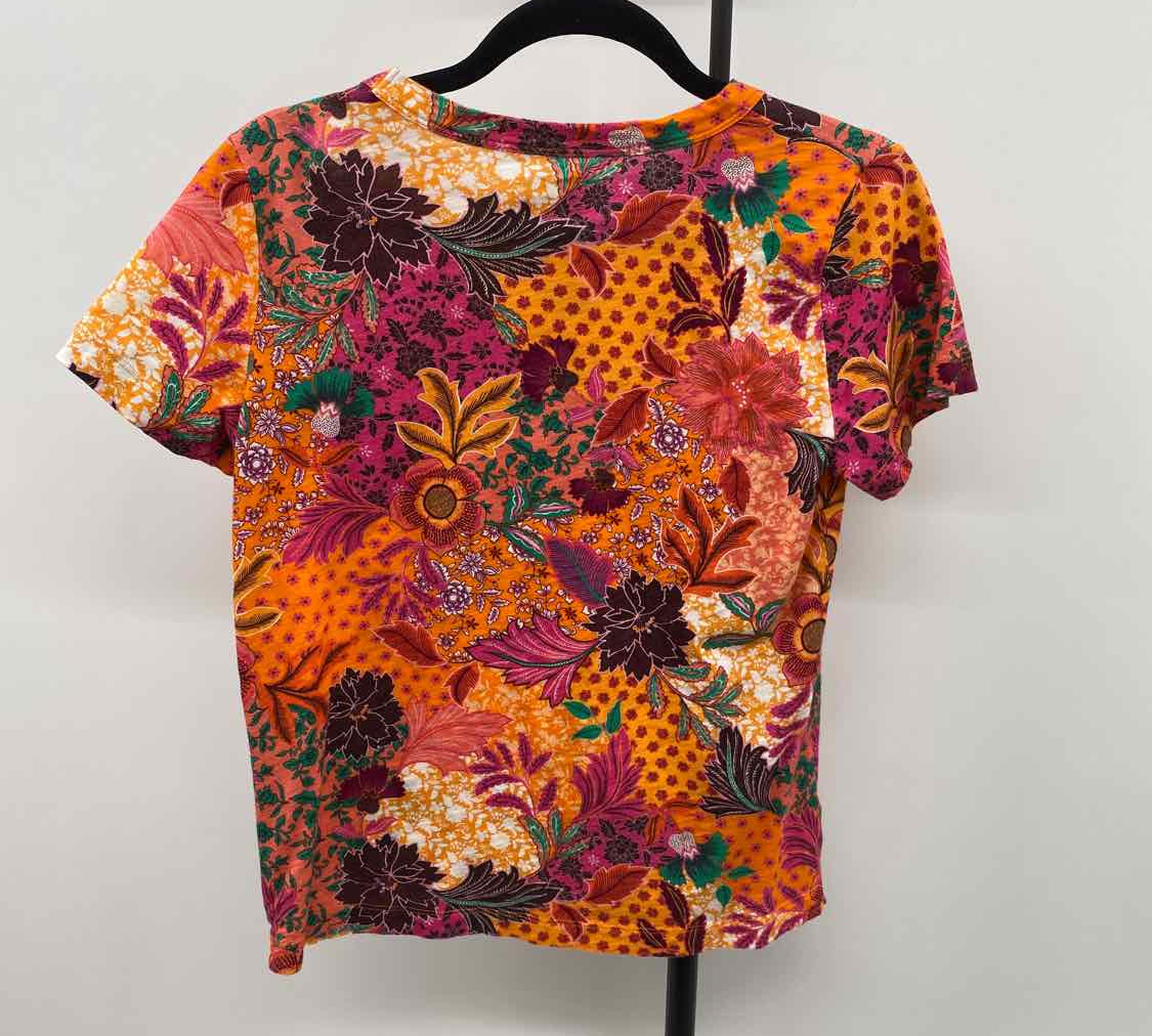 Loft Women's Size S Orange Floral Short Sleeve Shirt