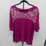 Drapers & Damons Women's Size 2X Magenta Floral Short Sleeve Shirt