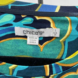 Chico's Women's Size M Navy Damask Long Sleeve Shirt
