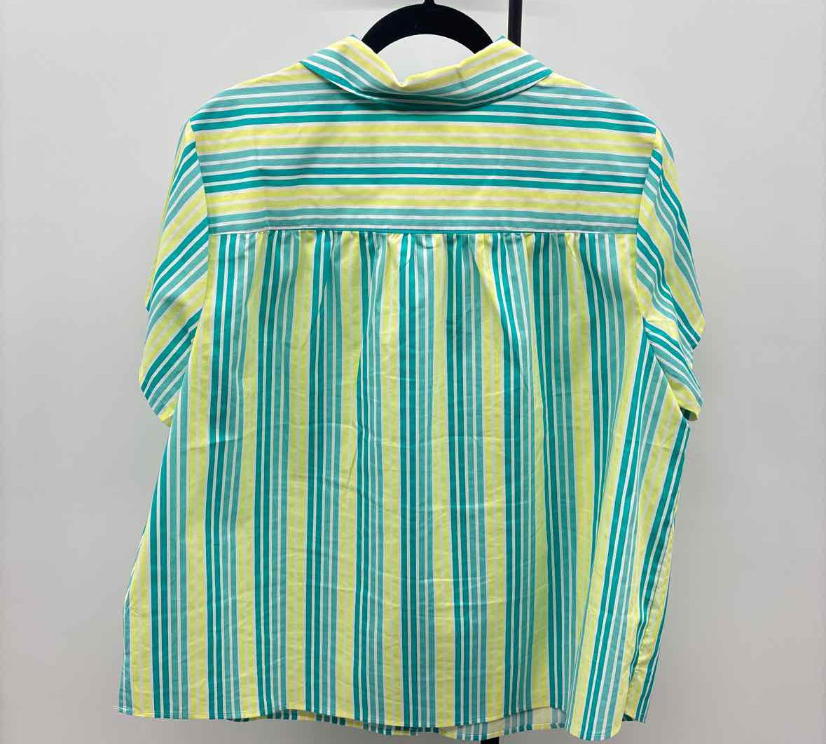 Denim & Co Women's Size 1X Teal Stripe Short Sleeve Shirt