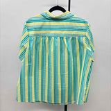 Denim & Co Women's Size 1X Teal Stripe Short Sleeve Shirt