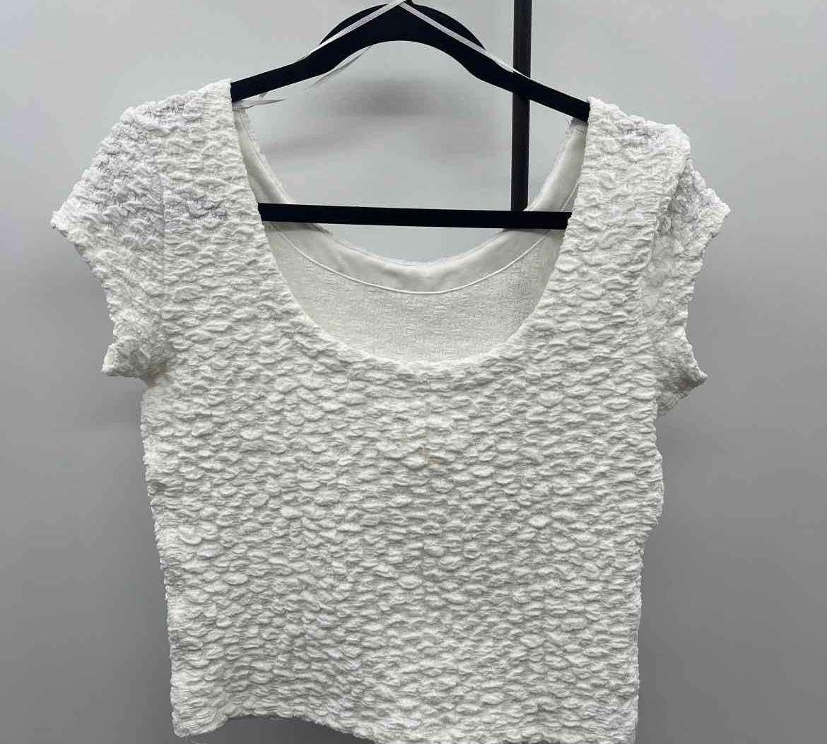 Maeve Junior's Size S White Textured Short Sleeve Shirt