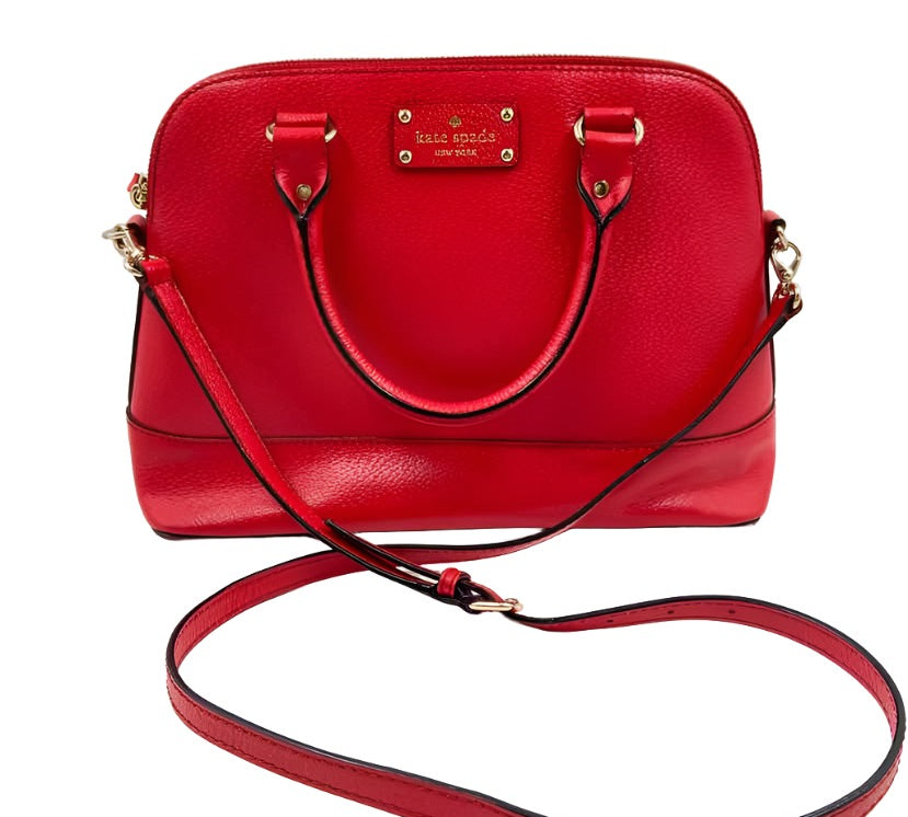 KATE SPADE NY Red Leather "Cherry Liqueur" WELLESLEY Small RACHELLE Satchel w/Crossbody