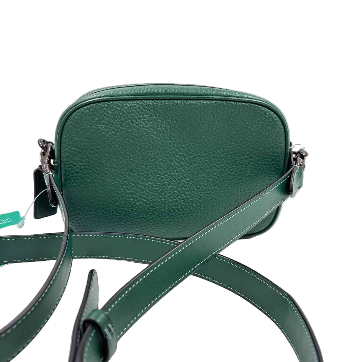 Back COACH Dark Pine Green Pebbled Leather CAMERA Bag Crossbody Purse