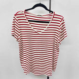 Green Envelope Women's Size L Red Stripe Short Sleeve Shirt