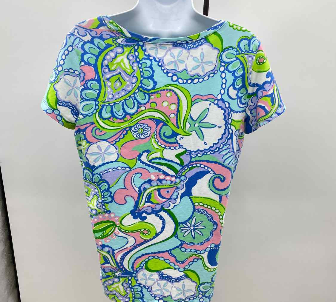 Lilly Pulitzer Women's Size L Blue Sea Life Short Sleeve Shirt