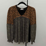 THML Women's Size L Black Animal Print Long Sleeve Shirt