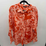 Lands End Women's Size XL Orange Floral Long Sleeve Shirt