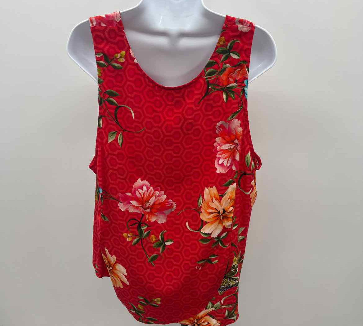 Johnny Was Women's Size XL Red Floral Sleeveless Shirt