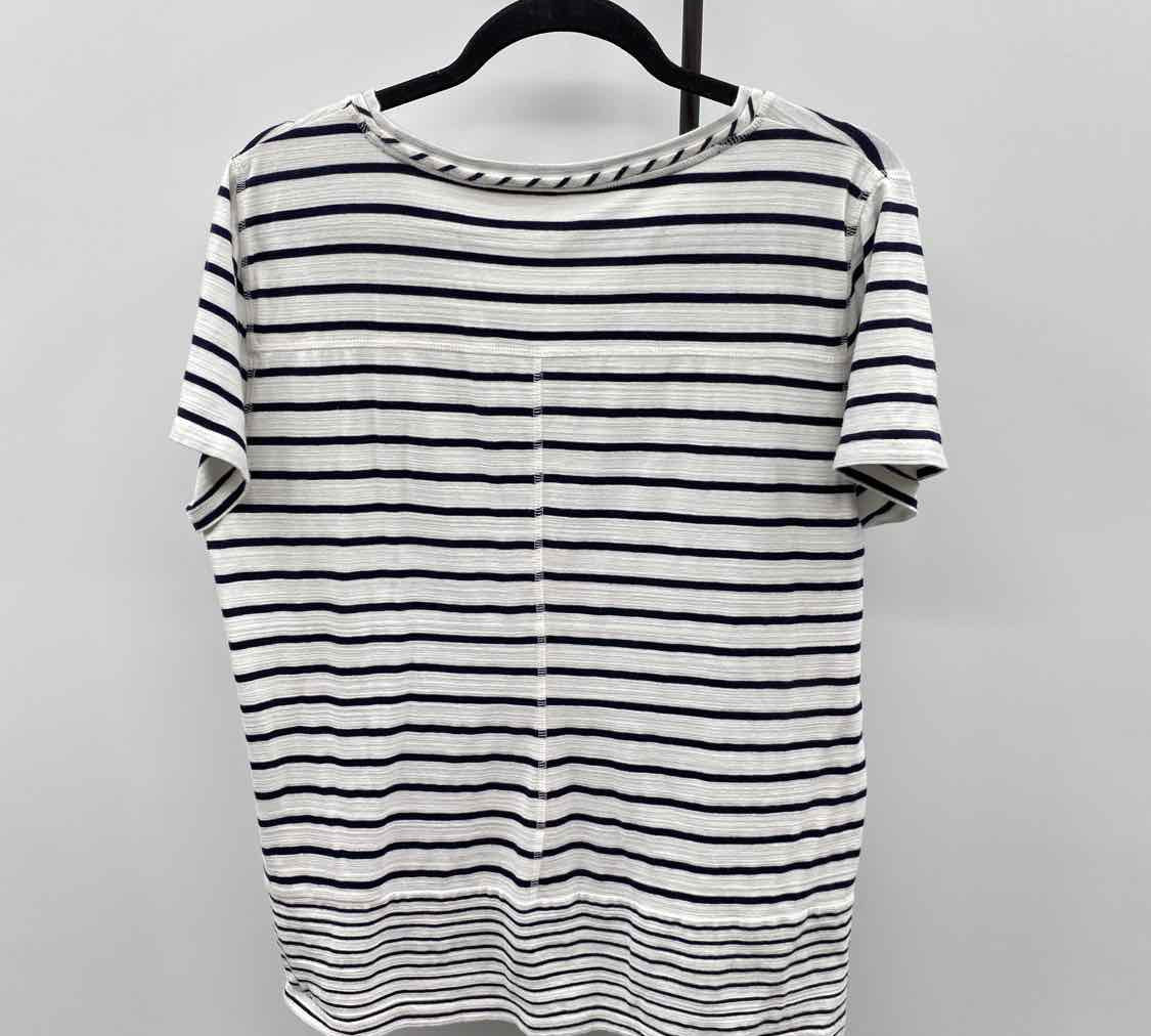 Talbots Women's Size XLP White Stripe Short Sleeve Shirt
