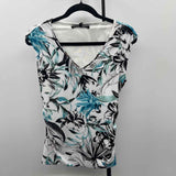 White House Black Market Women's Size S White Floral Short Sleeve Shirt