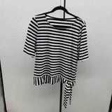 Talbots Women's Size L Black Stripe Short Sleeve Shirt