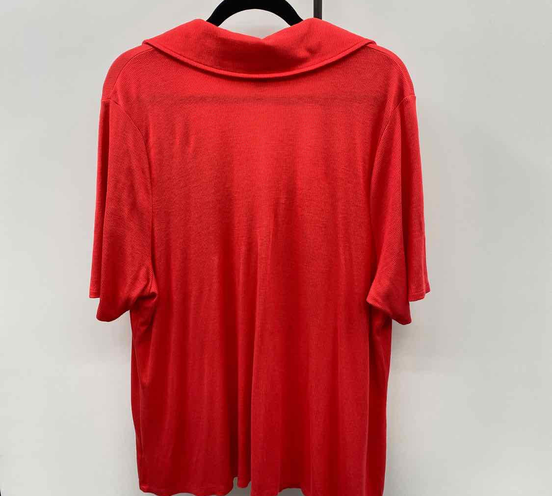 ava & viv Women's Size 2X Red Ribbed Short Sleeve Shirt