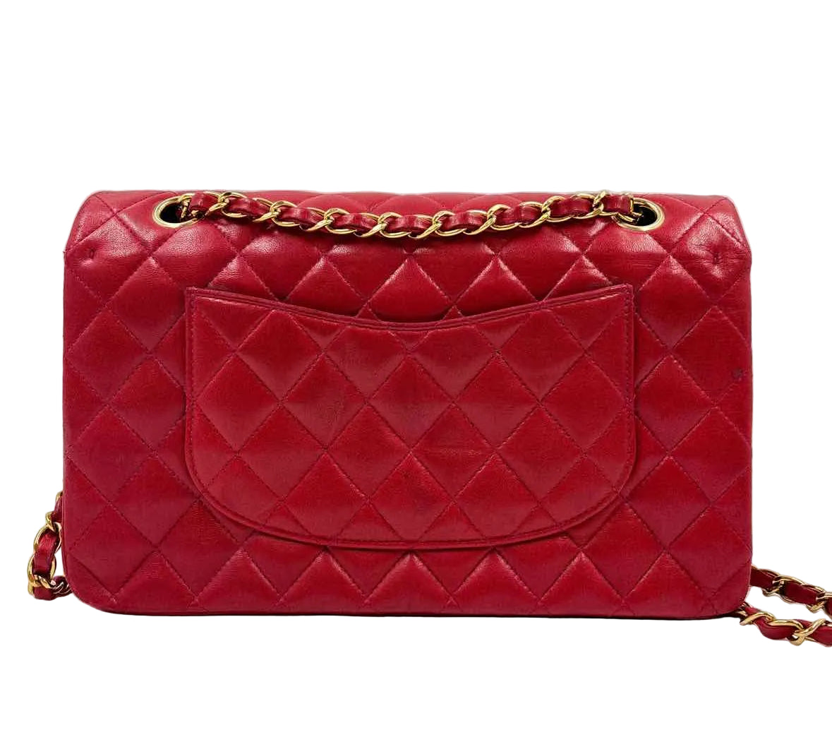 Back CHANEL Red Lambskin Leather MEDIUM CLASSIC DOUBLE FLAP Bag Purse