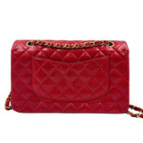 Back CHANEL Red Lambskin Leather MEDIUM CLASSIC DOUBLE FLAP Bag Purse