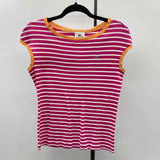 Lacoste Women's Size L Fuschia Stripe Short Sleeve Shirt