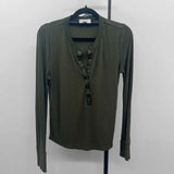 Evereve Women's Size XS Green Ribbed Long Sleeve Shirt