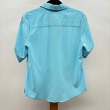Chico's Women's Size S Blue Solid Short Sleeve Shirt