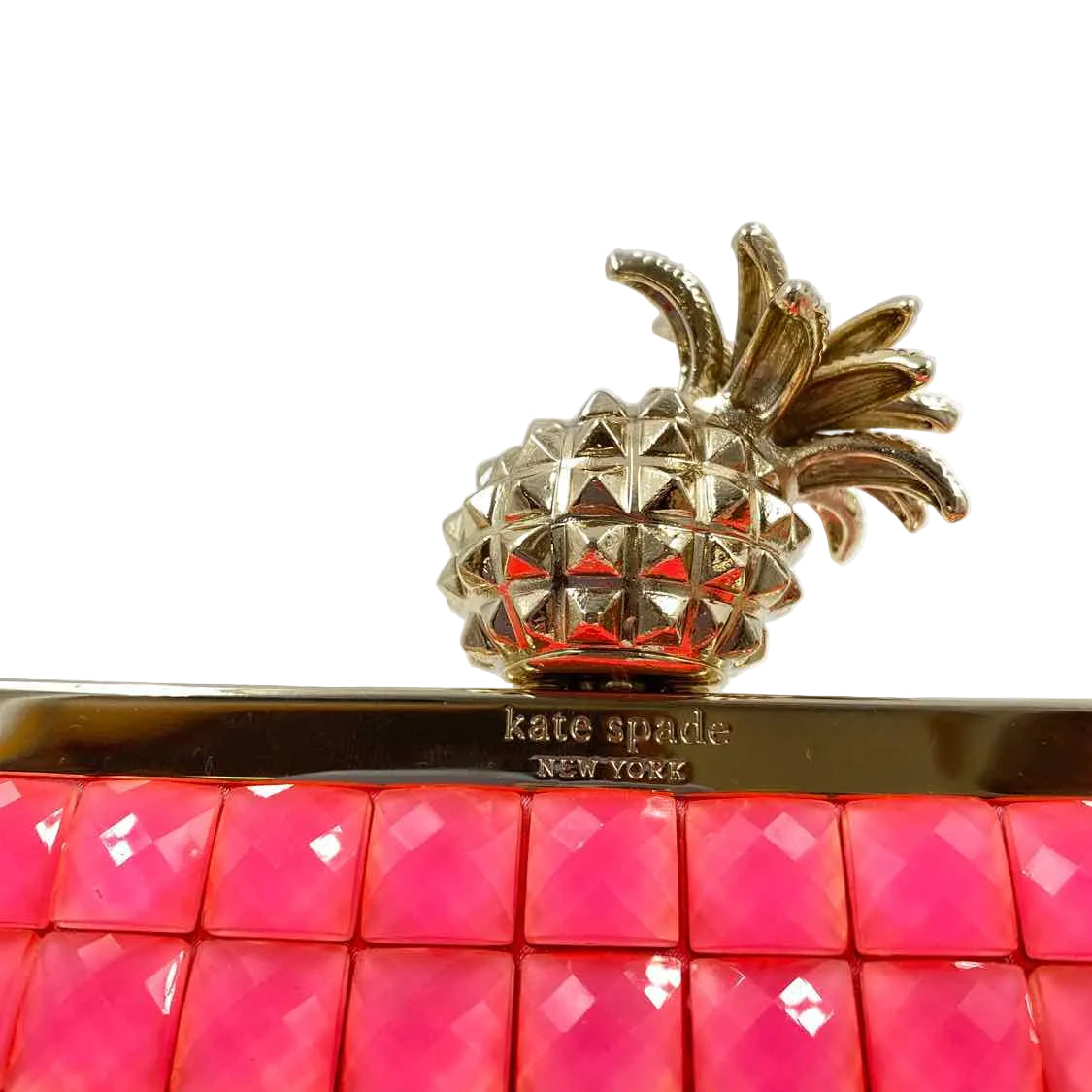 Closure KATE SPADE Hot Pink Pineapple LEMONDROP LELLA Frame Clutch Purse w/Gold Cord Crossbody