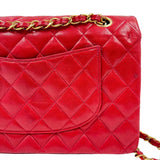 Back CHANEL Red Lambskin Leather MEDIUM CLASSIC DOUBLE FLAP Bag Purse