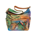 Back NWT ANUSCHKA Hand-Painted PEACOCK & BUTTERFLY Leather Hobo Bag Shoulder Purse