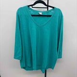 Chico's Women's Size 2X Aqua Solid Long Sleeve Shirt