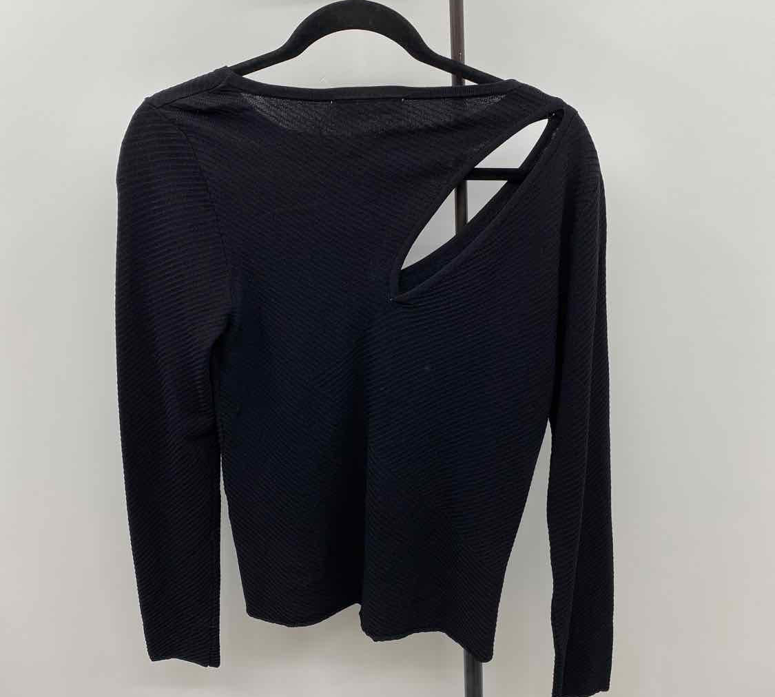 Zara Women's Size L Black Ribbed Long Sleeve Shirt