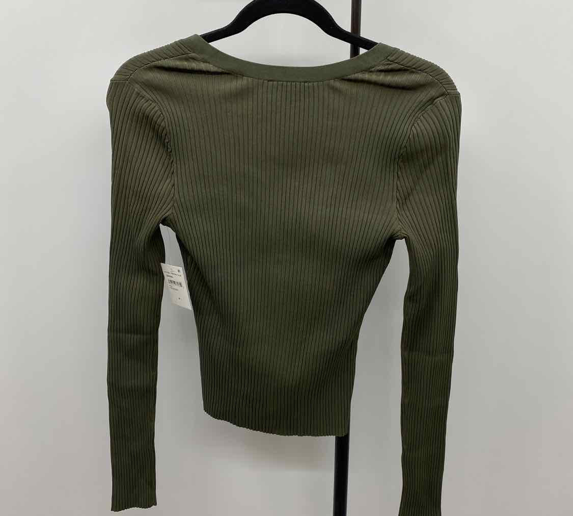 Good American Women's Size M Olive Ribbed Long Sleeve Shirt