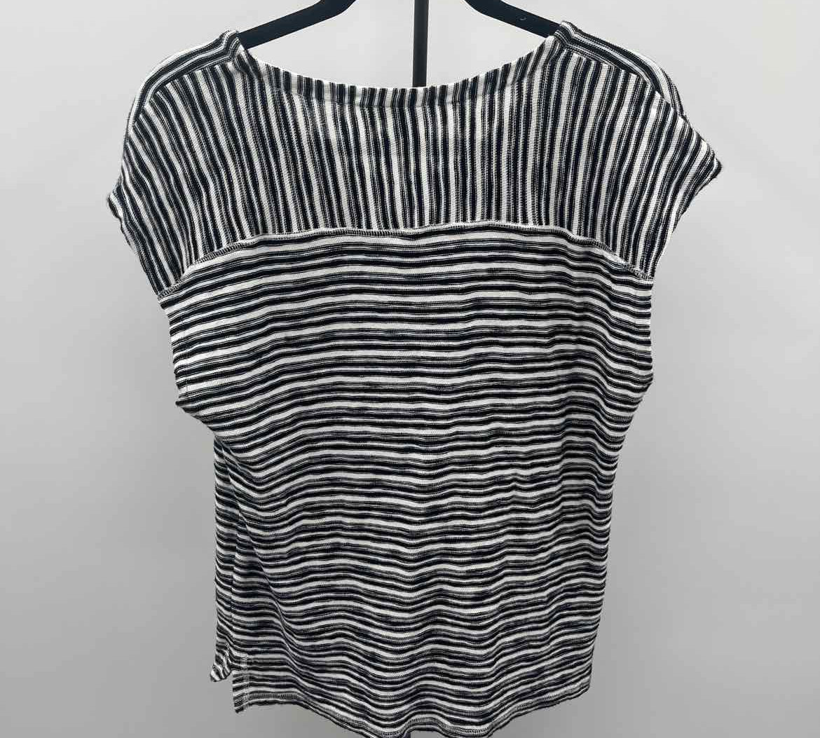 Talbots Women's Size LP Black Stripe Short Sleeve Shirt