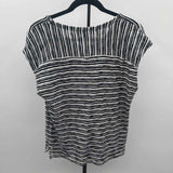 Talbots Women's Size LP Black Stripe Short Sleeve Shirt