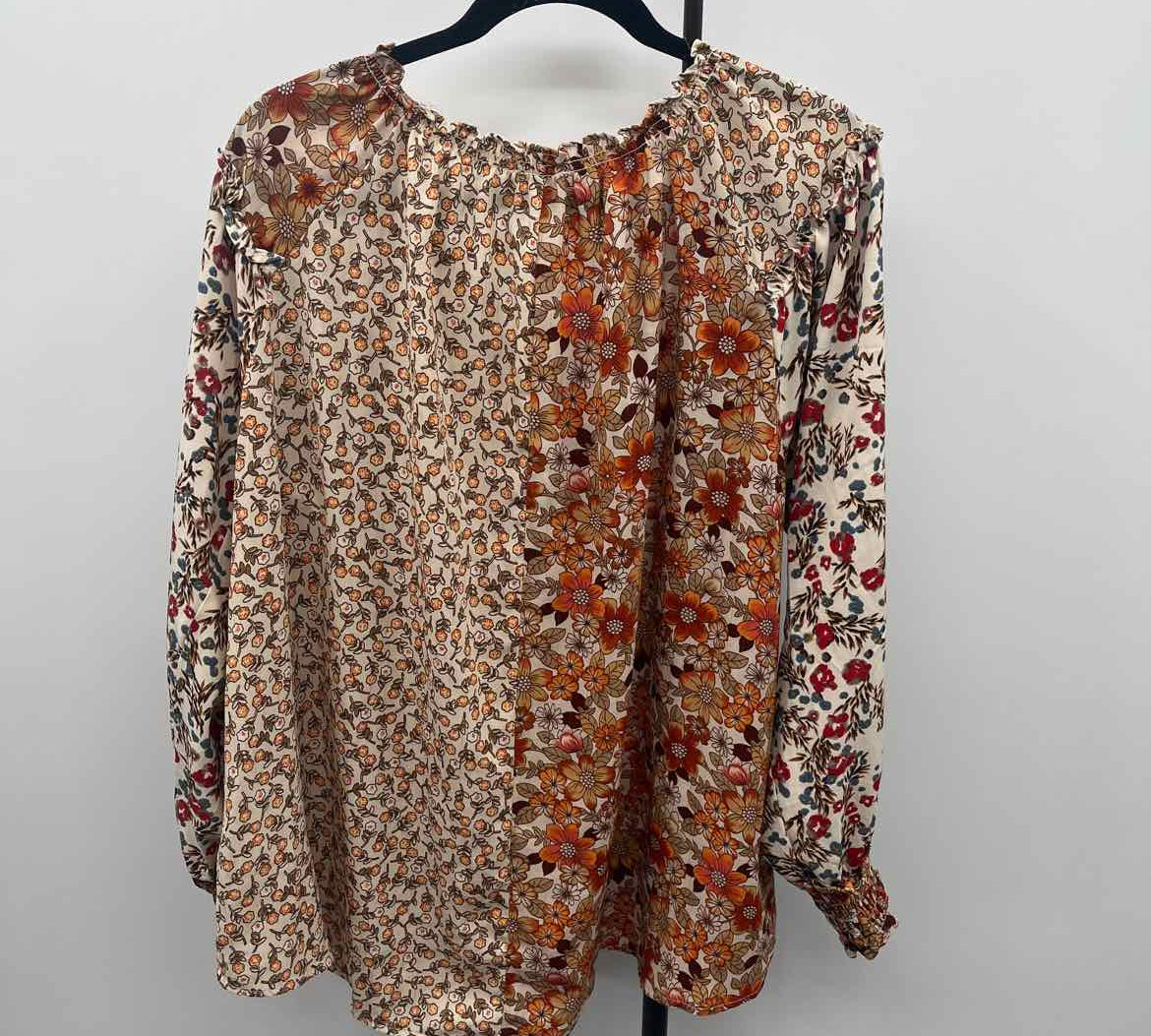 Umgee Women's Size XL Orange Floral Long Sleeve Shirt