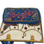 Bottom NWT BRIGHTON Blue Red & Cream Jewelled Canvas GLITTERING LOVE TOTE Bag Purse