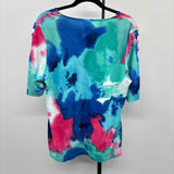 Chico's Women's Size XL Blue Watercolor Short Sleeve Shirt