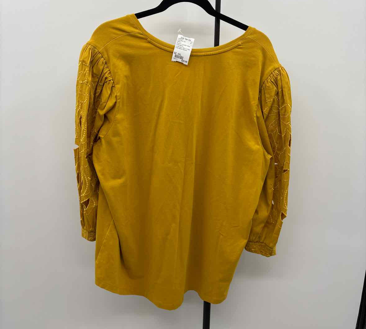 Chico's Women's Size XXL Mustard Yellow Embroidered Long Sleeve Shirt