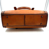 Bottom FEIGITOR Floral Embossed Brown Leather Handled Satchel Bag Purse