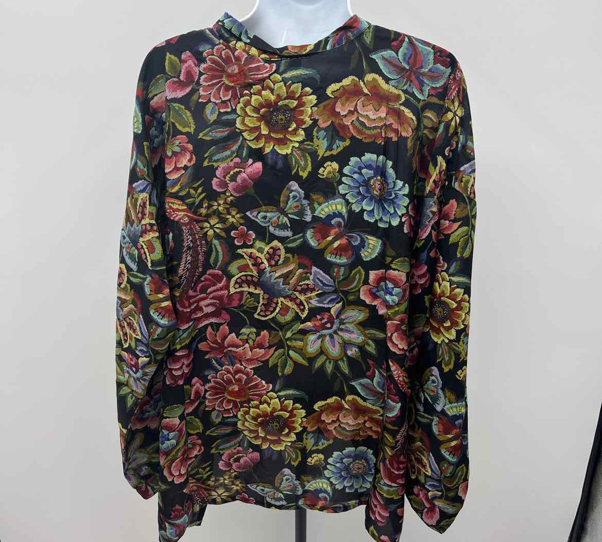 Johnny Was Women's Size L Black Floral Long Sleeve Shirt