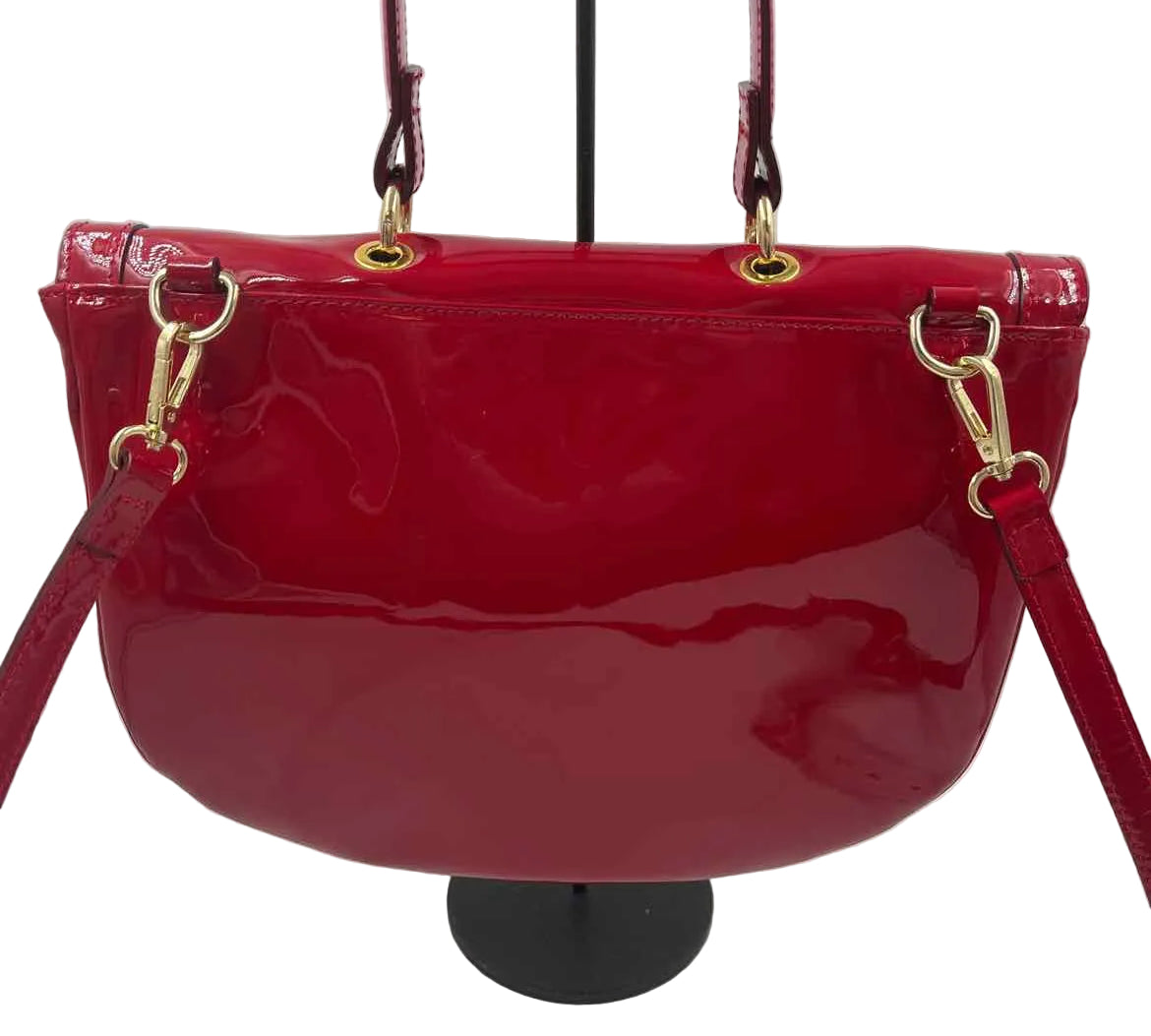 Back FRANCES VALENTINE Red Patent Leather Flap Front Handled Purse w/Crossbody
