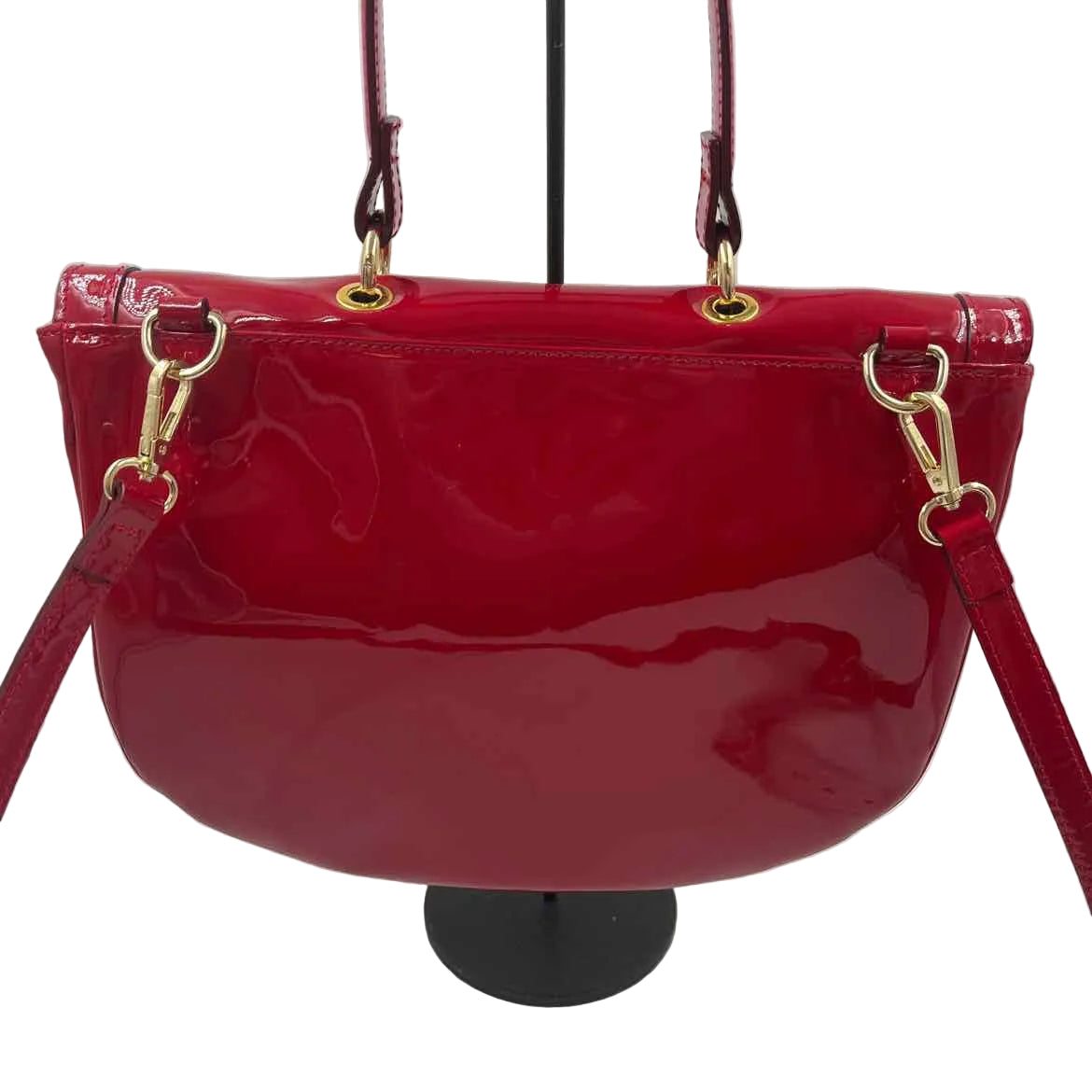Back FRANCES VALENTINE Red Patent Leather Flap Front Handled Purse w/Crossbody