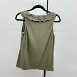Talbots Women's Size M Olive Eyelet Short Sleeve Shirt