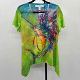 leoma lovegrove Women's Size LP Green Fish Short Sleeve Shirt
