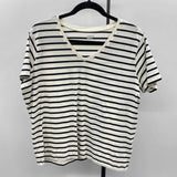 Lands End Women's Size L White Stripe Short Sleeve Shirt